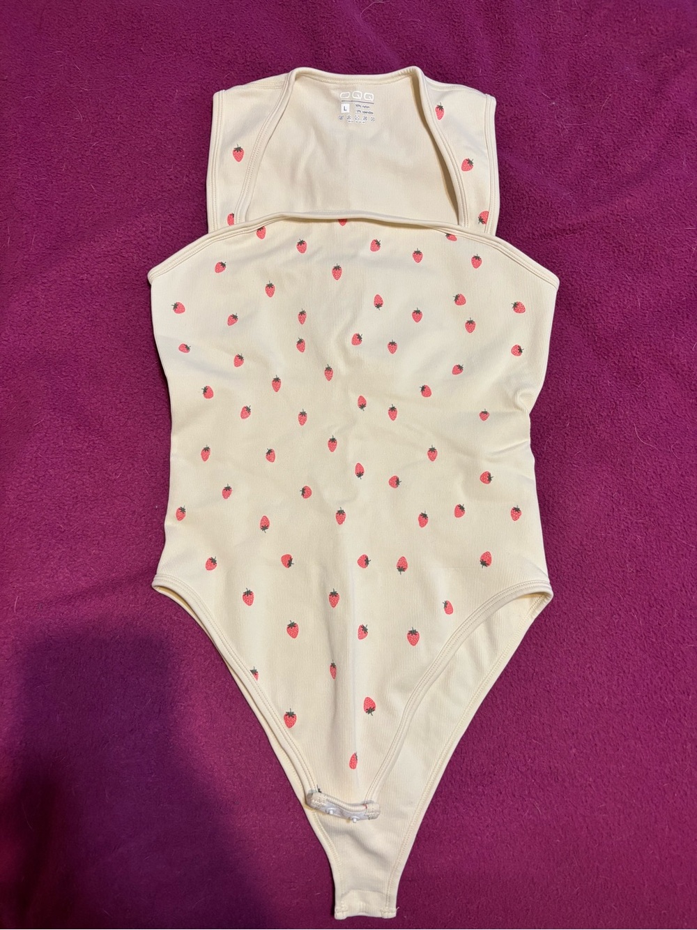 NWOT OQQ Cream Strawberry Print One-Piece Bodysuit